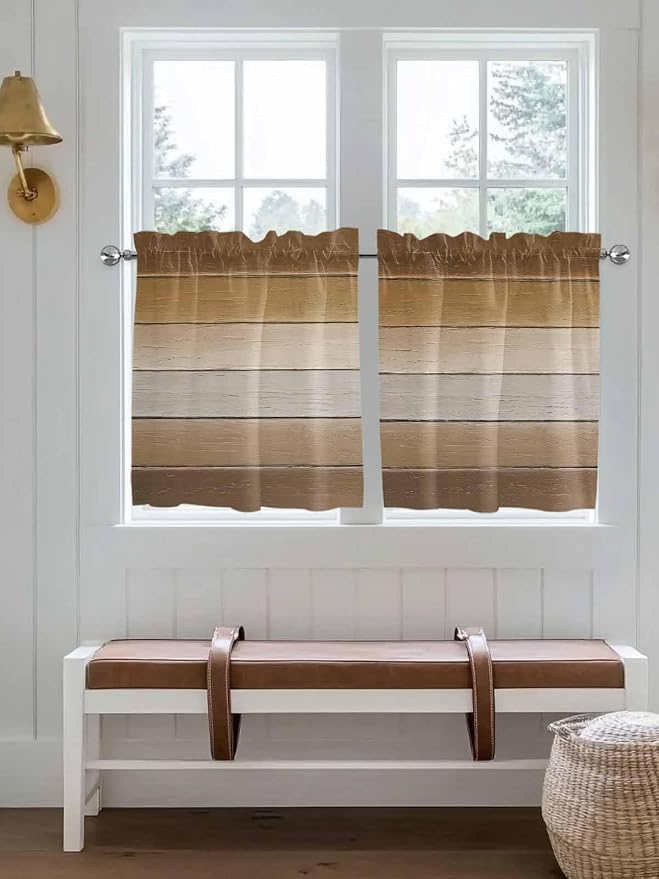 Vintage Brown Gradient Wood Grain Window Valance Curtains, Farmhouse Wood Barn - Image 2