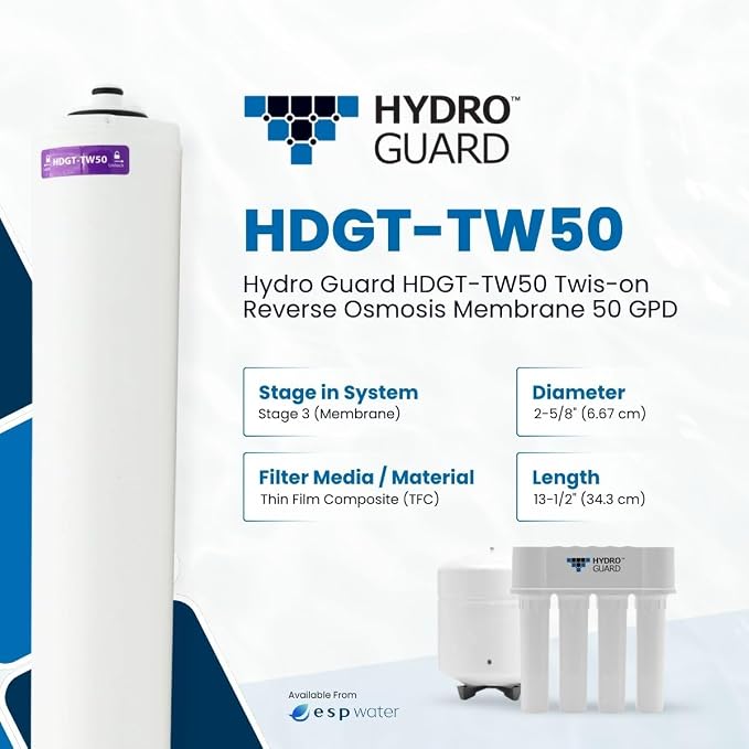 Hydro Guard HDGT-TW50 Twist RO Membrane, 50 GPD Thin Film Composite, Stage 3 RO - Image 4