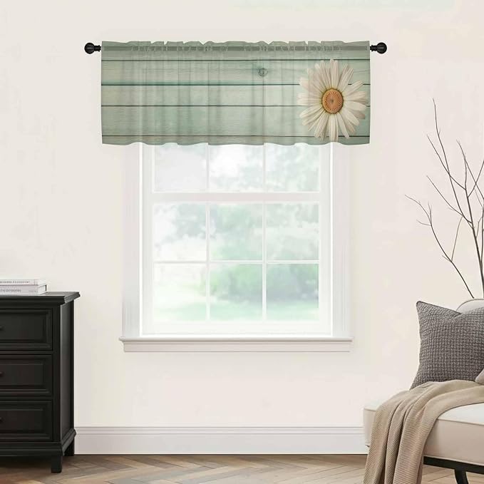 Daisy Flower Sheer Valances for Windows 60"x18", Light Filtering Kitchen - Image 9