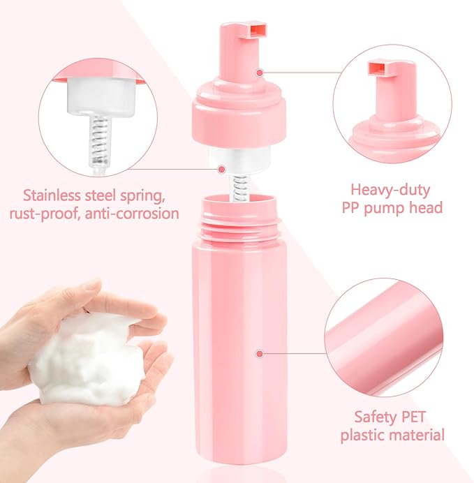 Foam Pump Bottle 5.1oz/150ml Pink Empty Foam Bottle Pump, Travel Foam Bottle for Soap, Shampoo, Cleaning Foam Dispenser Bottle Refillable (6 Pack)