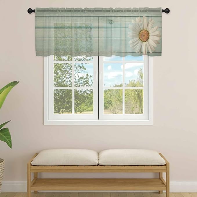 Daisy Flower Sheer Valances for Windows 60"x18", Light Filtering Kitchen - Image 4