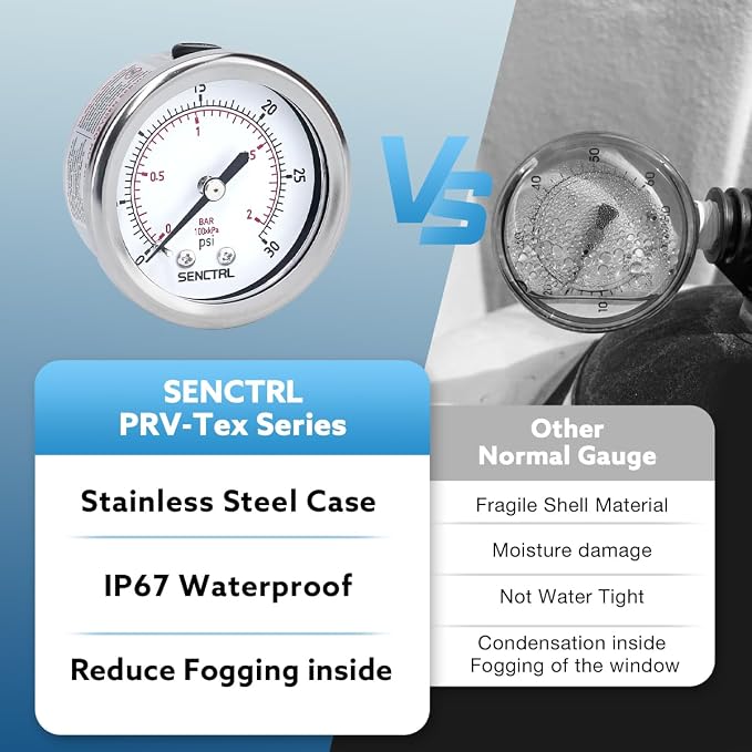 SENCTRL 0-30 Psi Low Pressure Gauge, 1/4 NPT Back Mount, Waterproof, Stainless - Image 3