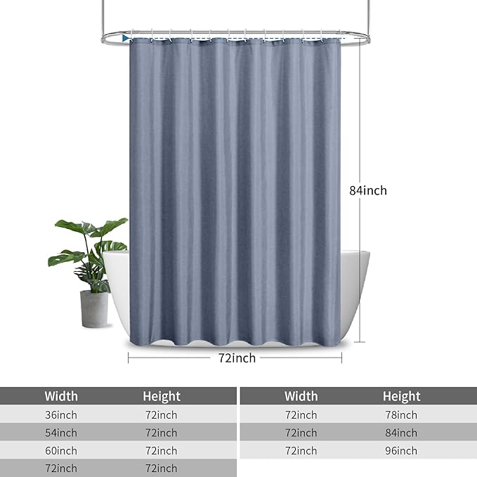 2-in-1 Waterproof Extra Long Fabric Shower Curtain or Liner,Linen Textured,84 Inch Breathable TPU & Washable Bathroom Shower Curtain Set with 12 Plastic Hooks,Modern,72"x84" Blue Gray