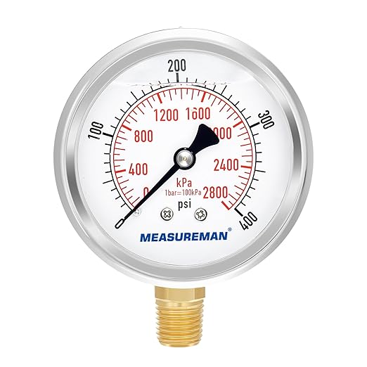 MEASUREMAN 2-1/2" Dial Size, Glycerin Filled Pressure Gauge, 0-400psi/2800kpa by MEASUREMAN
