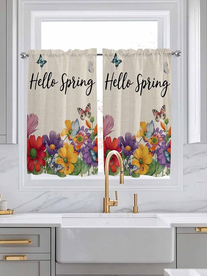 Spring Flowers Kitchen Curtains 54 Inches length, Farmhouse Vintage Country - Image 3