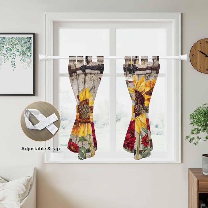 Sunflowers Bedroom Curtains 63 Inch Length, Window Curtains Tab Top, Retro - Image 5