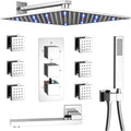 Thermostatic Shower System Chrome Shower Faucet Set 4 Way Bathtub Shower System with 12 inch LED Shower Head,6 PCS Body Jets,Tub Spout,Handheld Shower Head