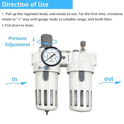 XingNEeng 1/2" NPT Compressed Air Filter Regulator Lubricator Combo, Water/Oil - Image 4