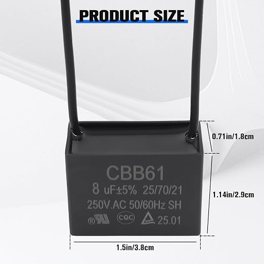Podoy Ceiling Fan Capacitor CBB61 8uf 2 Wire - Image 3