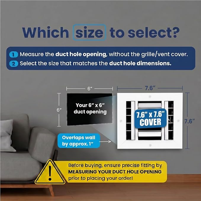 6x6 Aluminum 4-Way Air Register HVAC Vent Cover Wall Ceiling Multi-Shutter - Image 2