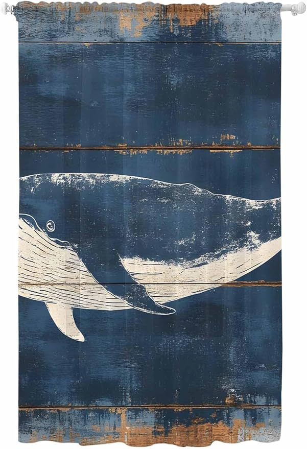 Sheer Curtains 96 Inches Long, Summer Whale Blue Semi Sheer Curtains Light by Unknown