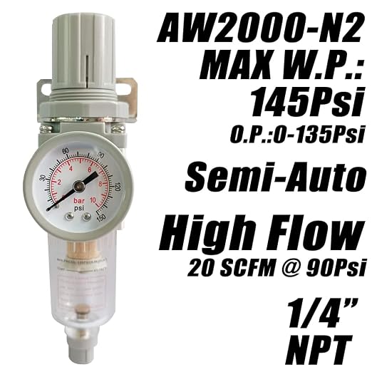 1/4" NPT Air Filter Pressure Regulator Combo Water Separator - Image 2