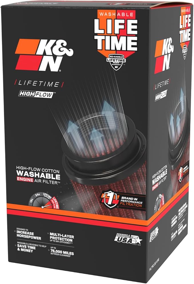 K&N High-Flow Original Lifetime Universal Clamp-On Air Filter: High Performance - Image 12