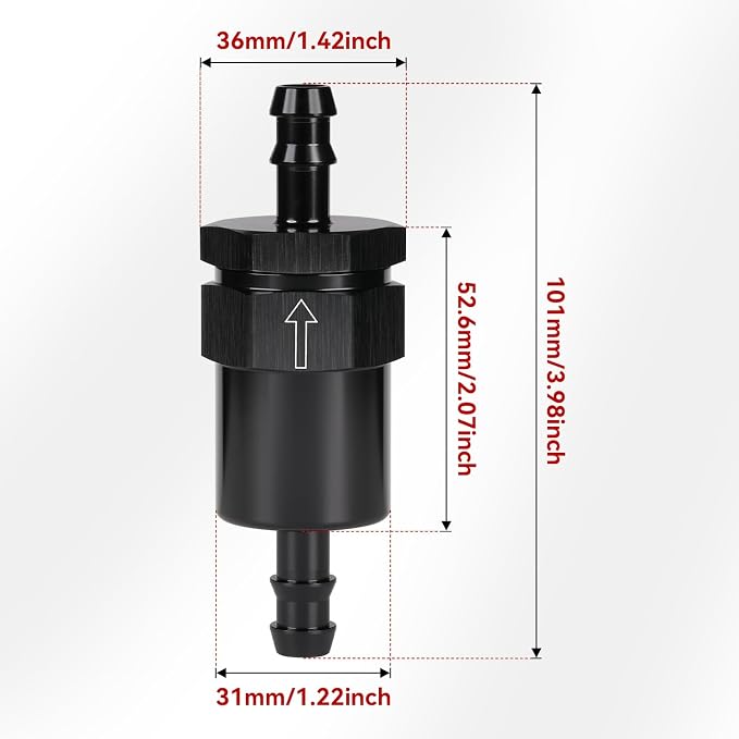 3/8" Billet Inline Fuel Filter 30 Micron Aluminum Black - Image 2