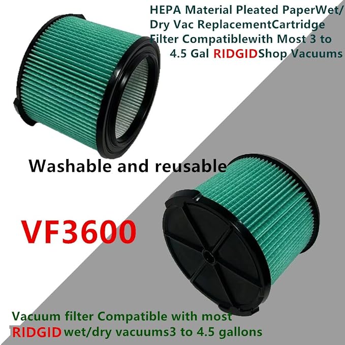 1 PACK brikiwee VF3600 HEPA Material Pleated Paper Wet/Dry Vac Replacement - Image 4
