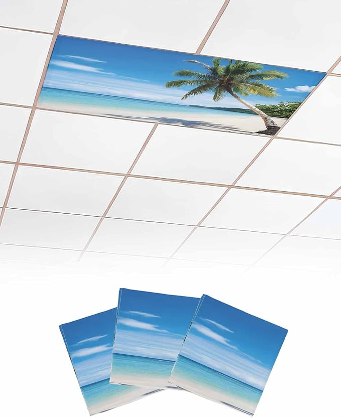 Yukro 3 Pack Beach Palm Tree Fluorescent Light Covers Summer Ocean Blue Sky by Unknown
