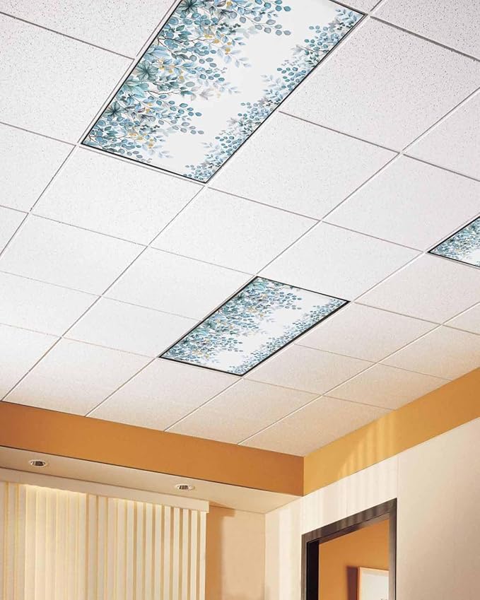 Fluorescent Light Covers for Ceiling Lights Teal Blue Eucalyptus Leaves - Image 2