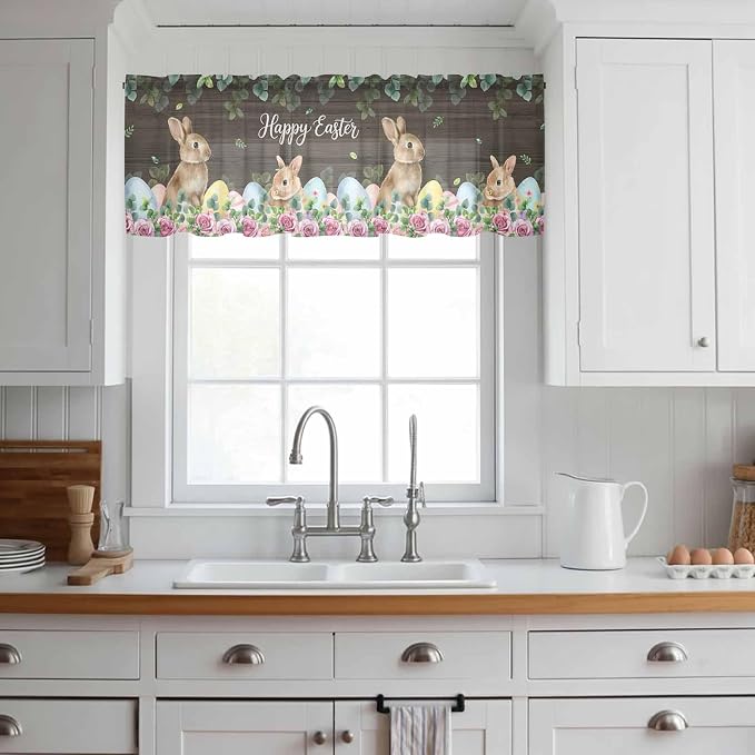 Easter Sheer Valances for Windows 54"x18", Light Filtering Kitchen Curtains - Image 3