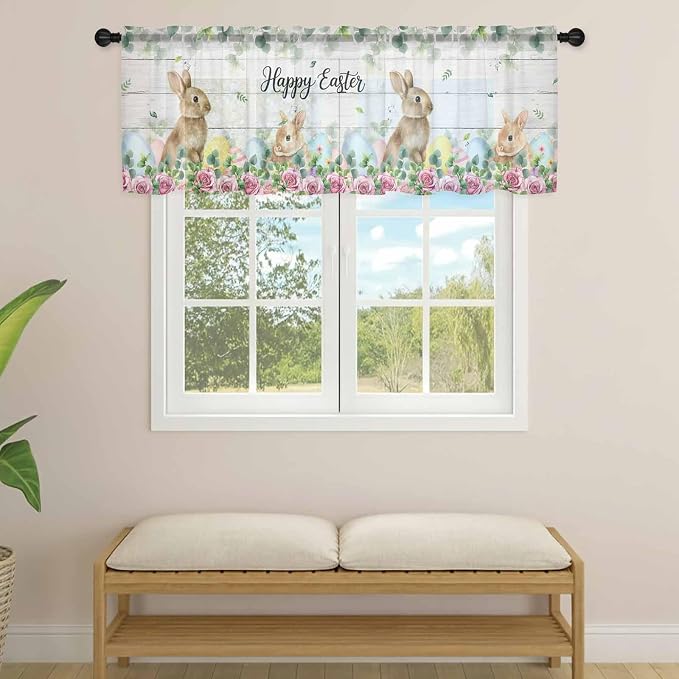 Easter Sheer Valances for Windows 60"x18", Light Filtering Kitchen Curtains - Image 4