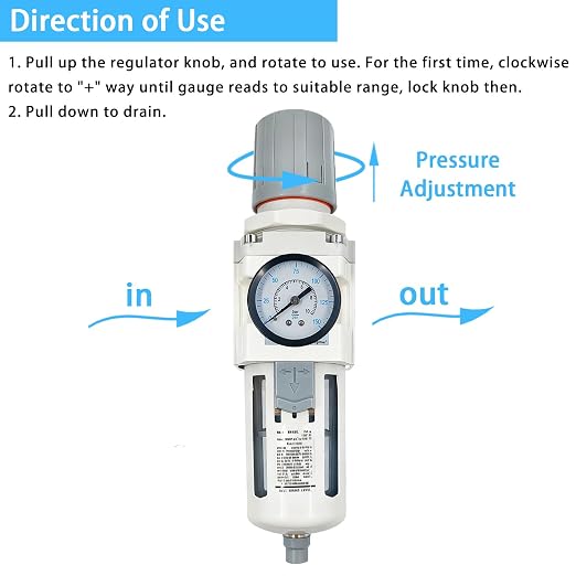 XingNEeng 3/8" NPT Compressed Air Filter Regulator Combo Piggyback, Water/Oil - Image 4