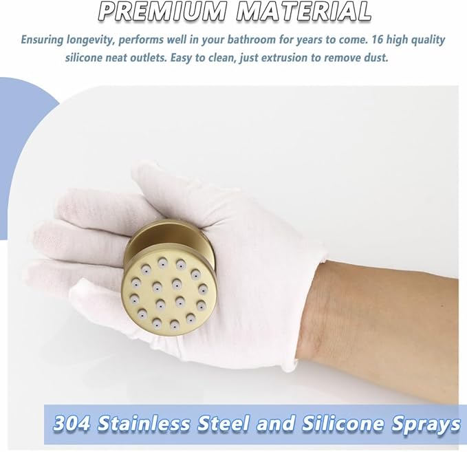 Brushed Gold Round Shower Faucet Set with Body Jets 12 Inch Shower Head Handheld Shower Combo Set High Pressure Ceiling Mount with Rough-in Valve