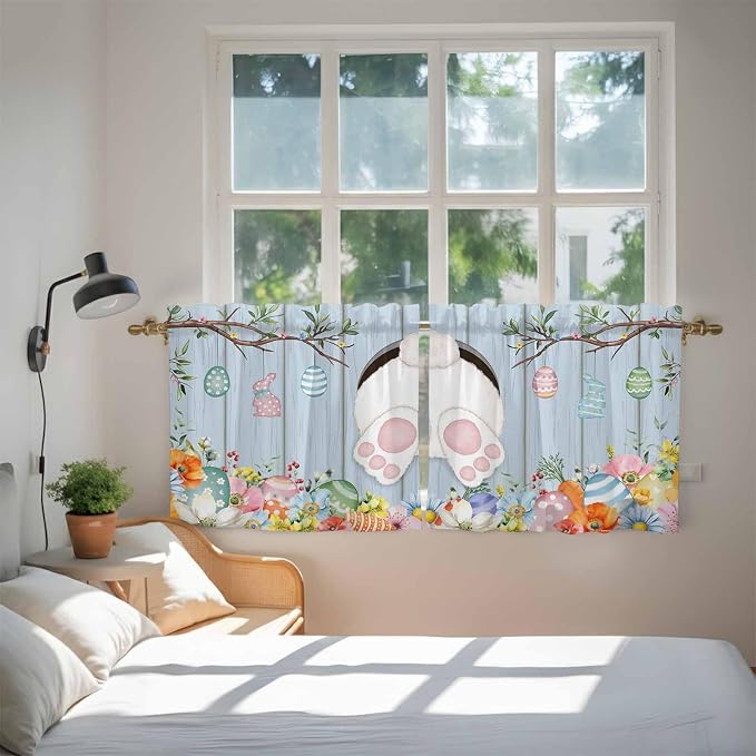 Easter Kitchen Tier Curtains 36 Inch Long 2 Panel Set, Rod Pocket Half Window - Image 4