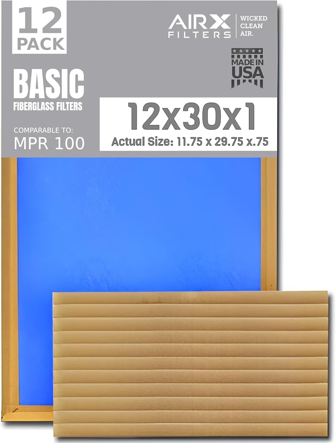 12x30x1 Air Filter Comparable to MPR 100 Basic Economy Furnace Filters by AIRXFILTERSWICKEDCLEANAIR