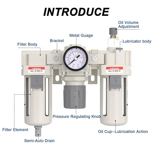AIRZOE 1/2” NPT Air Compressor Filter, Regulator and Lubricator Combos FRL - Image 3