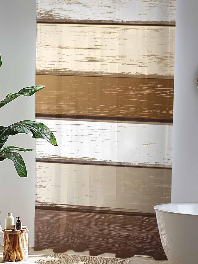 Sheer Curtains 96 Inches Long, Vintage Geometric Brown Semi Sheer Curtains - Image 4