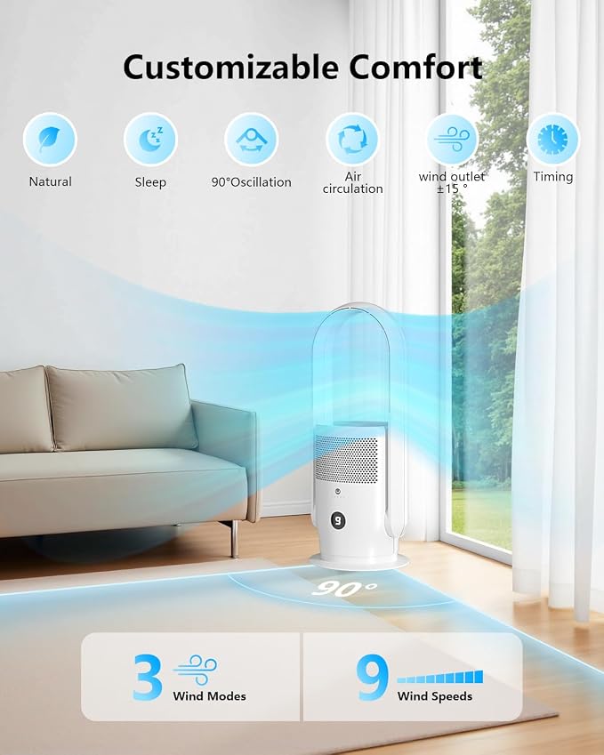 ULTTY Bladeless Tower Fan and Air Purifier Combo, Quiet Oscillating Fan - Image 2