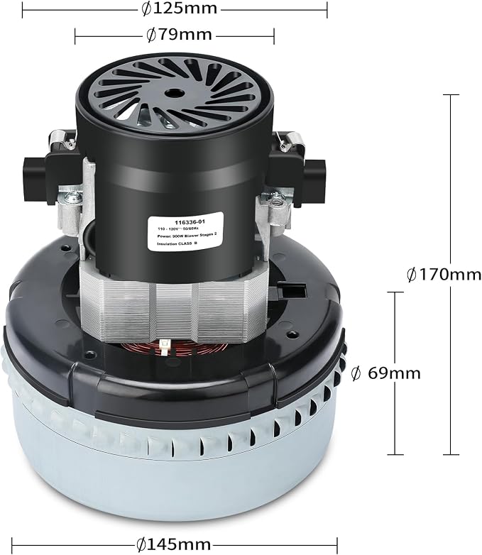 116336-01, 116336-00 120V Vacuum Motor, 2 Stage, High Efficiency, Strong Suction - Image 2