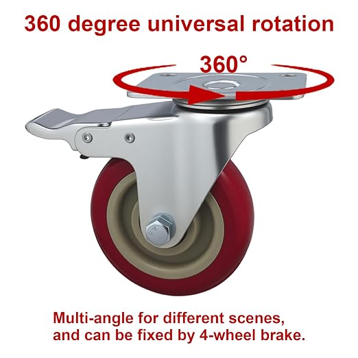 6 Pcs 4 Inch Heavy Duty Casters, Lockable Swivel Bearing Caster - Image 4