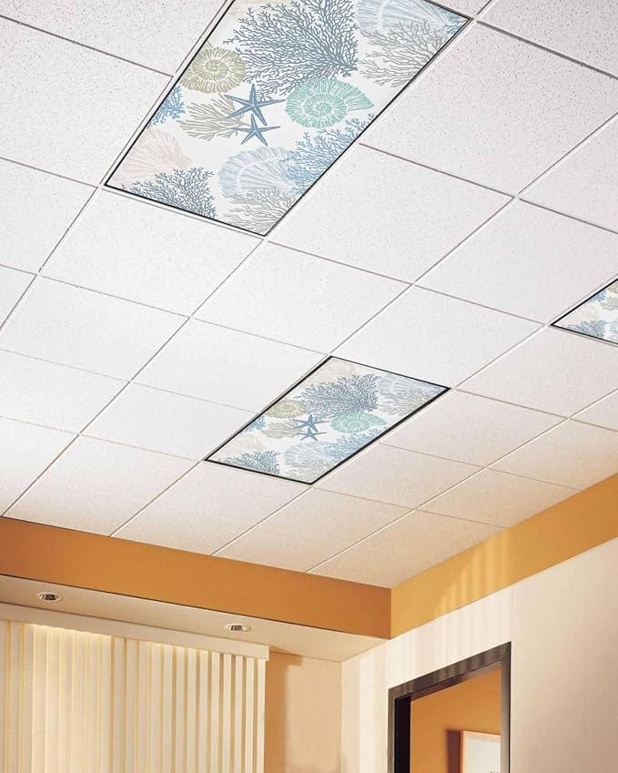 Fluorescent Light Covers for Ceiling Lights Nautical Coastal Ocean Coral - Image 2