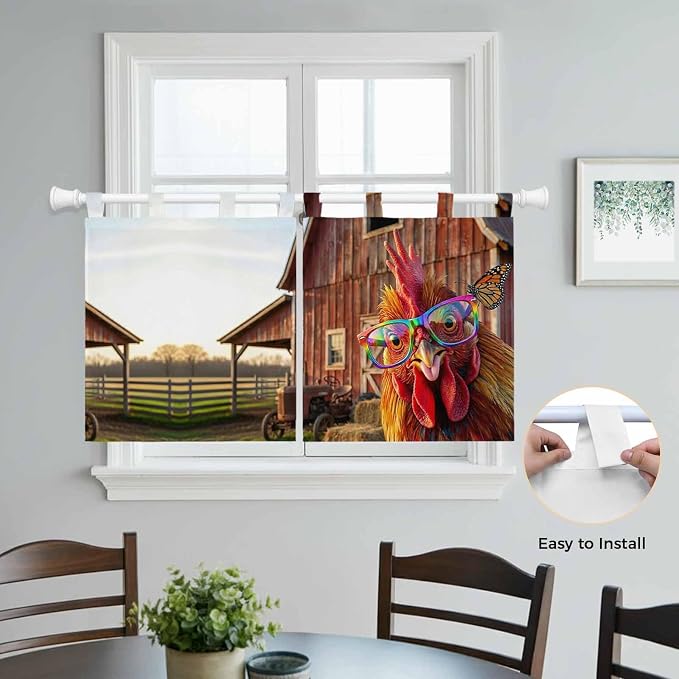 Farm Rooster Kitchen Curtains 36 Inch Length, Small Window Curtains Tab Top - Image 4