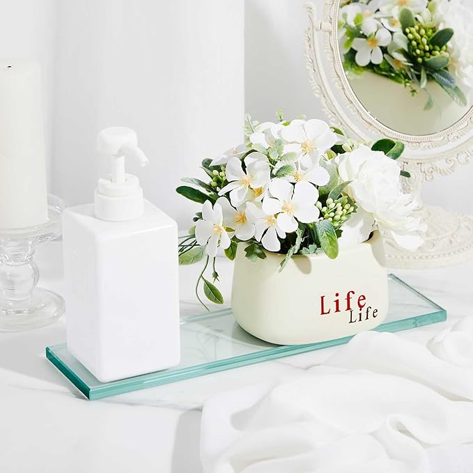 1 Pcs 13-5/8" x 4-1/4" x 3/8'' Glass Shelf for Shower Niche, Tempered Glass Shelf Floating Shelves for Bathroom Essentials DIY Storage Decoration, Easy Install Support Plate
