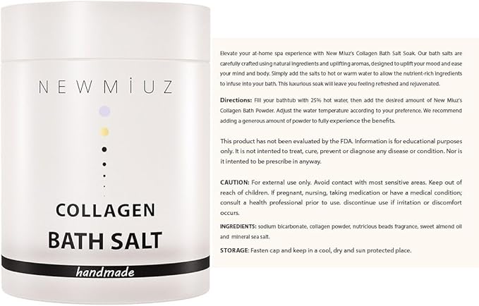 Collagen Bath Salt Soak Moisturize Soften Skin Magnesium Coconut Oatmeal Honey Epsom Salt Luxury Spa Destress Relaxation Gifts for Women and Men
