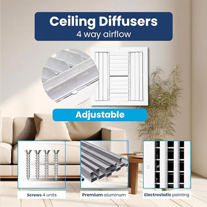 14x14 Aluminum 4-Way Air Flow Vent Cover Wall Ceiling Register Multi-Shutter - Image 4