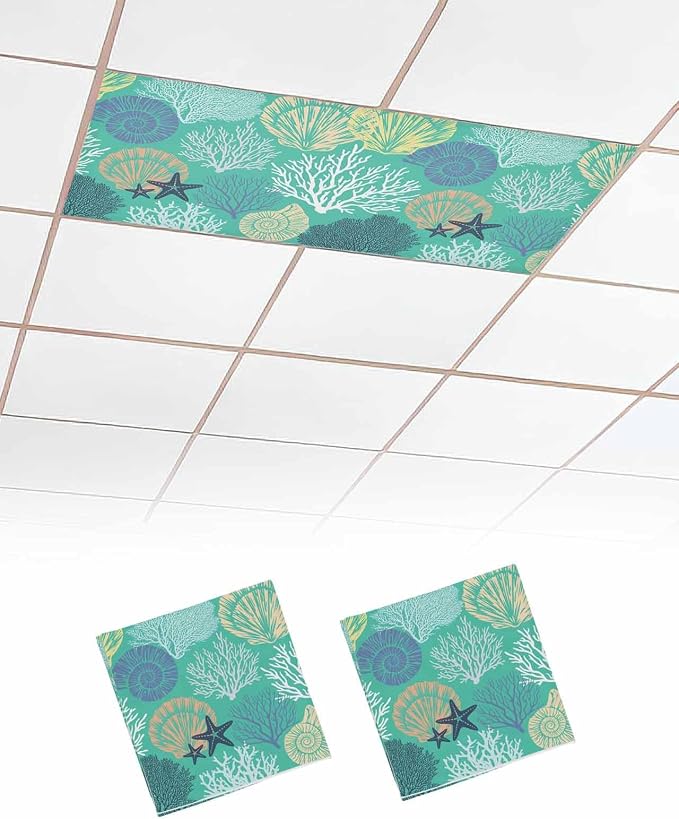 2 Pack Fluorescent Light Cover for Classroom Ceiling Light, Nautical Coastal by Home+L6
