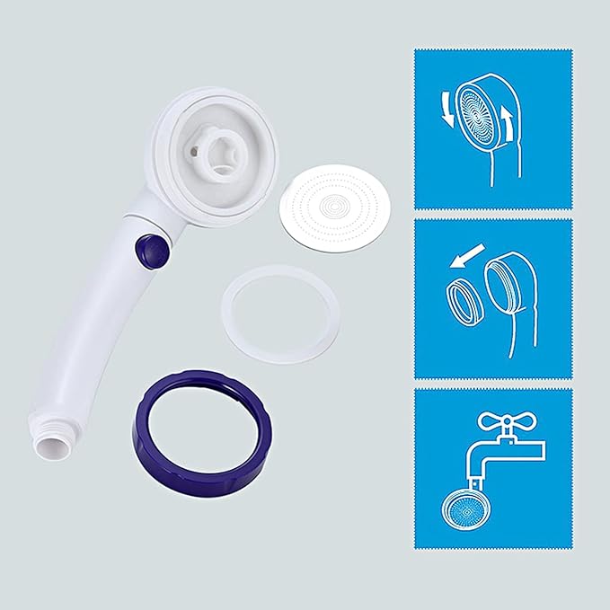 KAIYING High Pressure Handheld Shower Head with ON/OFF Pause Switch, 3 Spray Modes Shower Wand with Shut Off Button, Removable Camper Shower Head with Hose and Adjustable Angle Bracket (White & Blue)