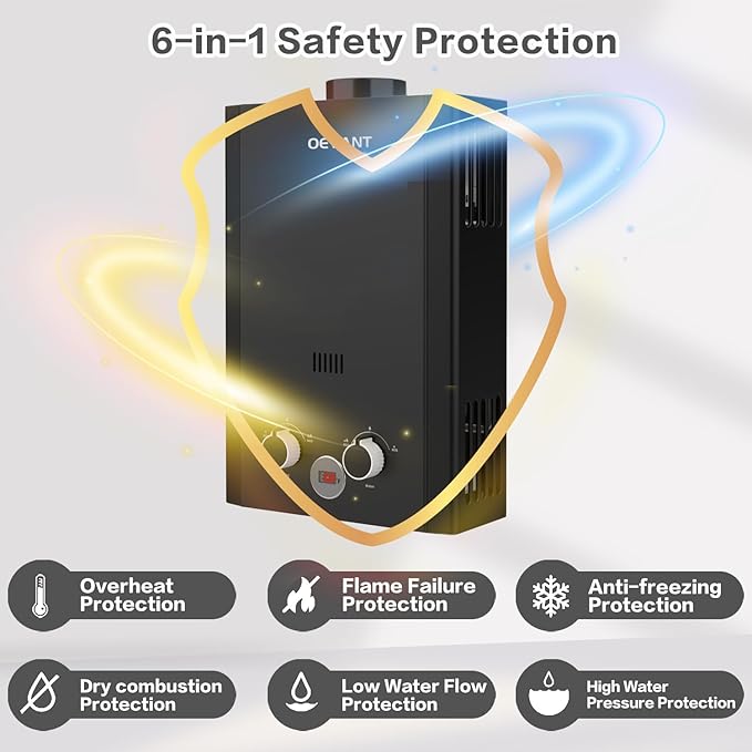 Propane Water Heater, 1.58GPM 6L Portable Tankless Water Heater with Handle & Overheating Protection, Propane Gas, Instant Hot Water for RV Camping, Outdoor Shower (BLACK)