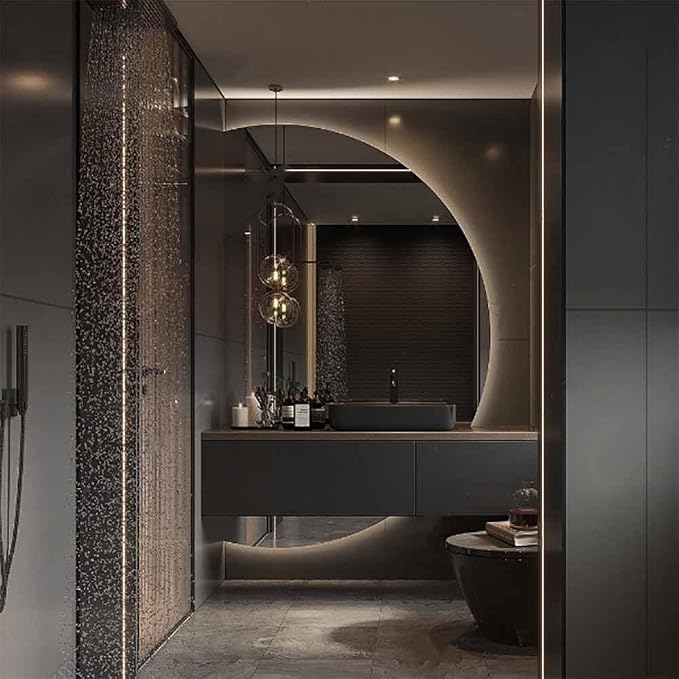 Semicircle Vanity Mirror with LED Lights, Dimmable LED Illuminated Bathroom by Unknown
