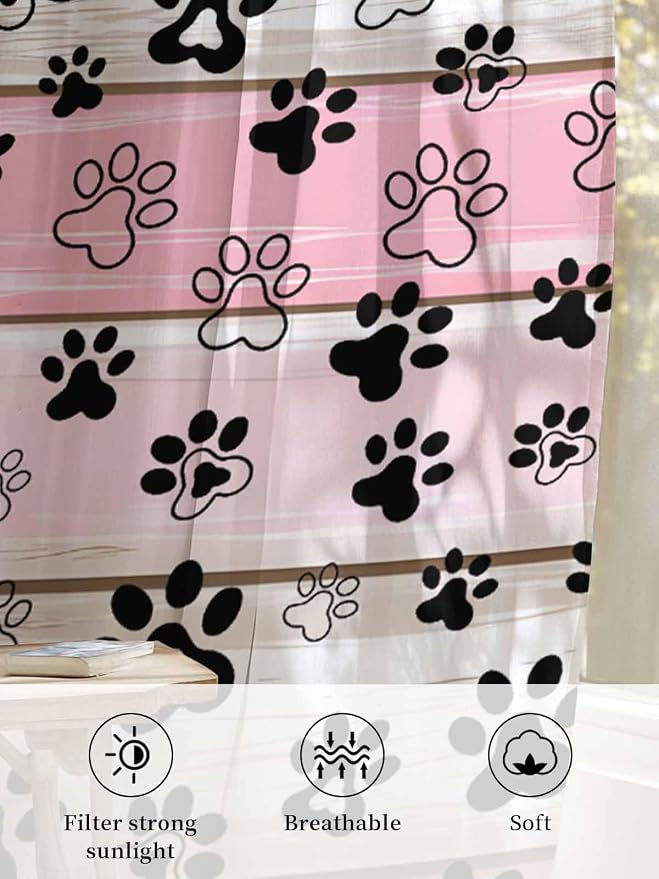 Sheer Curtains 45 Inch Length, Vintage Farmhouse Country Wooden Grain Privacy - Image 6