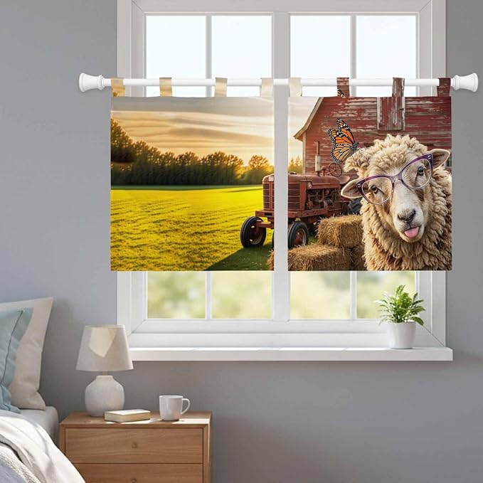 Farm Sheep Kitchen Curtains 24 Inch Length, Small Window Curtains Tab Top - Image 9