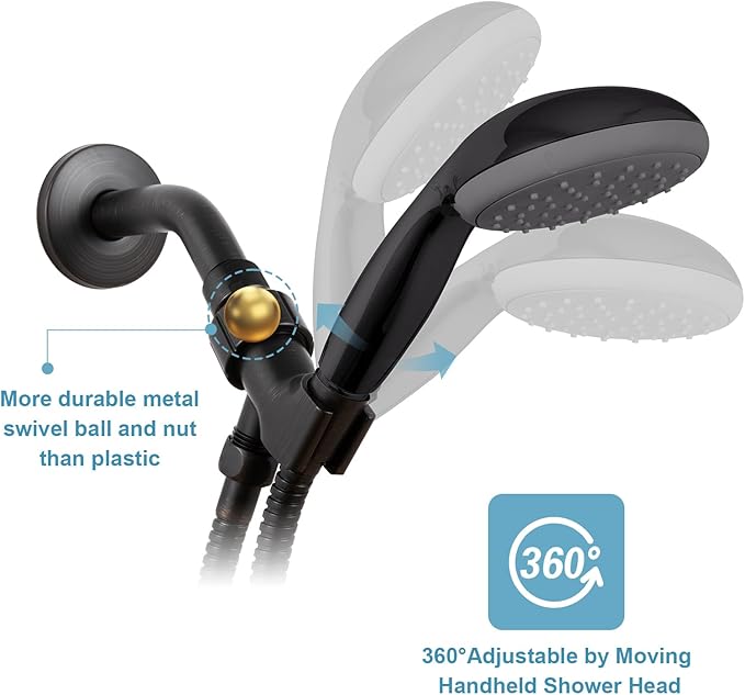 OFFO Shower Head Holder with Solid Metal Ball for Handheld Shower Head, Oil Rubbed Bronze Adjustable Shower Arm Mount for Connecting, 1/2 in IPS Female Inlet and Male Outlet
