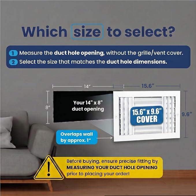 14x8 Aluminum 3-Way Air Vent Cover Wall Ceiling Register | Multi-Shutter Damper - Image 2