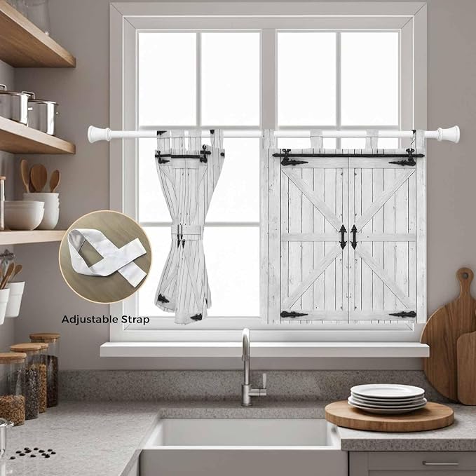 Farmhouse Wood Grain Kitchen Curtains 24 Inch Length, Small Window Curtains Tab - Image 5