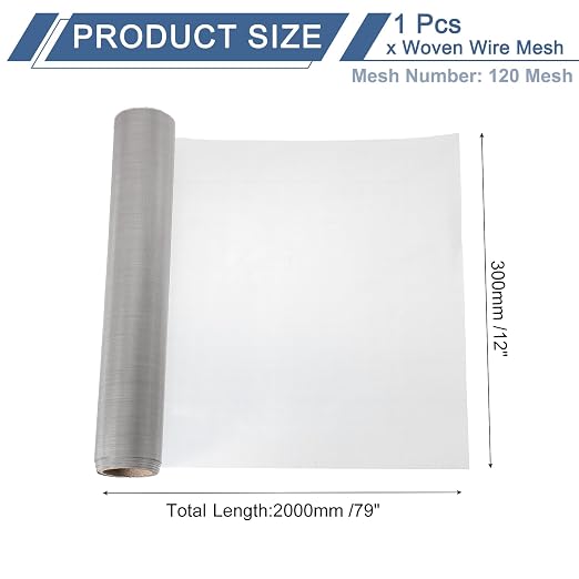 uxcell 120 Mesh 79" x 12" Woven Wire Mesh, 304 Stainless Steel Air Vent Filter - Image 2