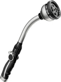 RESTMO Watering Wand Heavy Duty, Metal Garden Hose Wand with Thumb Flow Control, 15-Inch Long Hose Nozzle Sprayer with 10 Spray Patterns, Ideal to Water Hanging Baskets and Shrubs, Silver