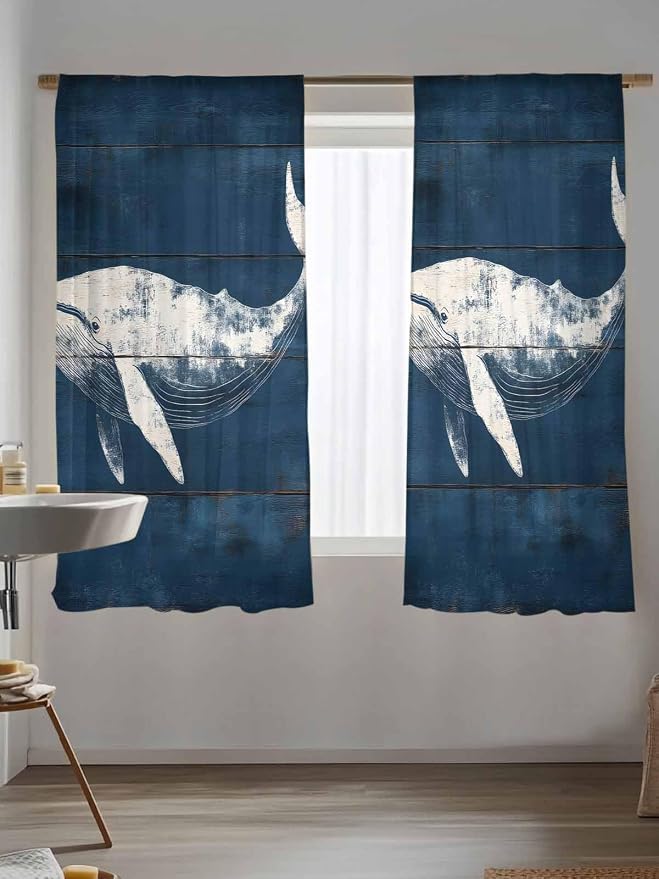 Sheer Curtains 63 Inch Length, Summer Whale Semi Sheer Curtains Light Filtering - Image 5