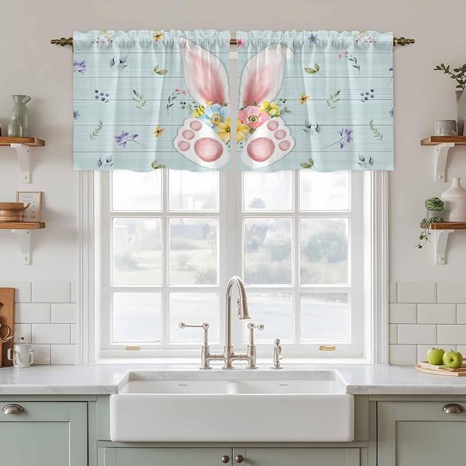 Easter Kitchen Tier Curtains 36 Inch Long 2 Panel Set, Rod Pocket Half Window - Image 3